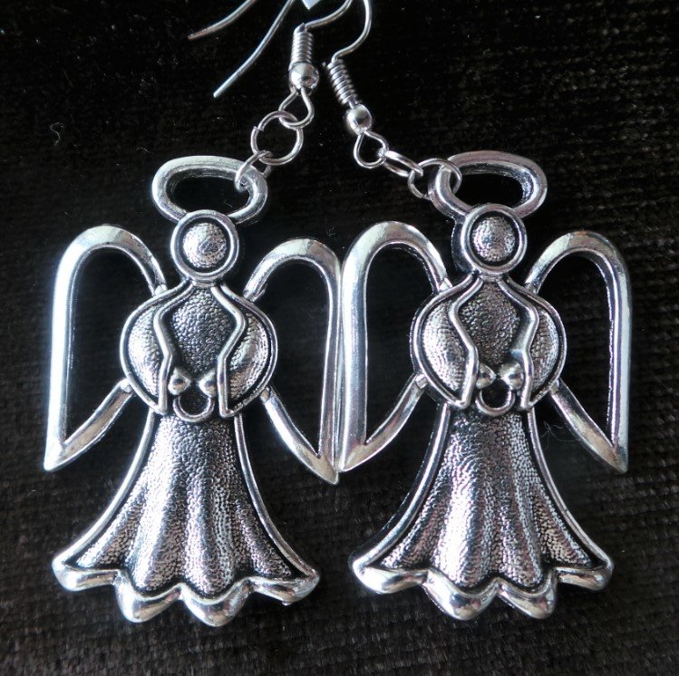 Серьги Ангел, черненый металл, 5 см