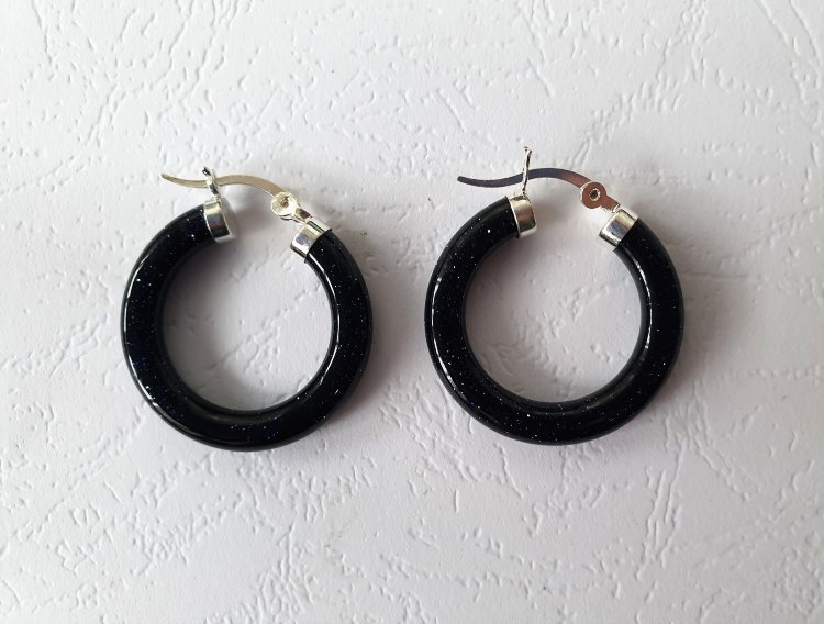 Серьги кольцо черное, 3 см
