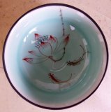 Пиалка хэндмейд с лотосом и рыбами, 8 см