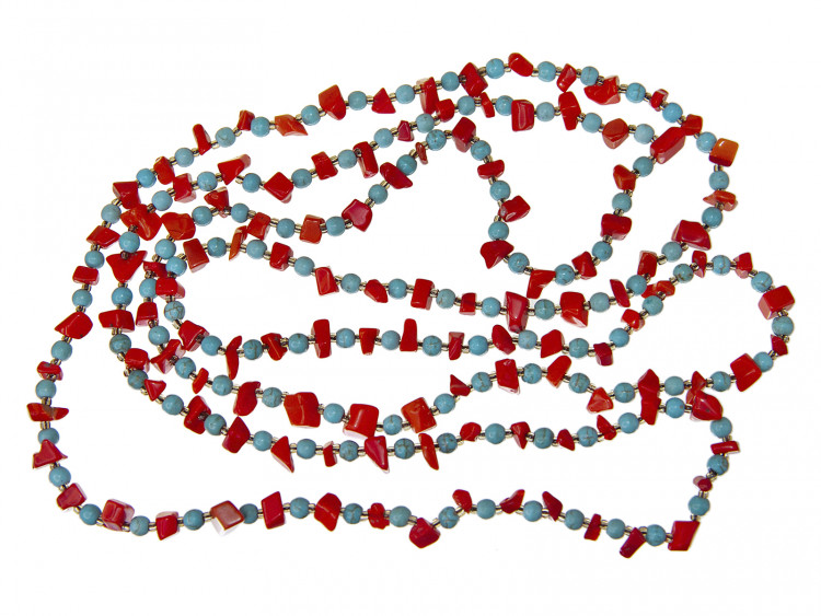 Бусы redrobe «Лазурный прибой», коралл, бирюза, стекло, 124 см