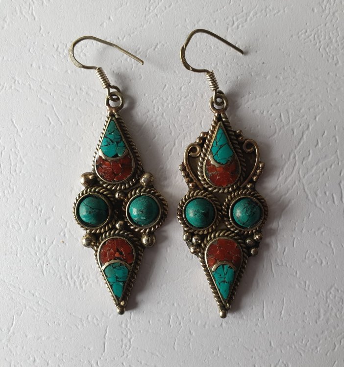 Серьги тибетские глаза, металл, 5 см